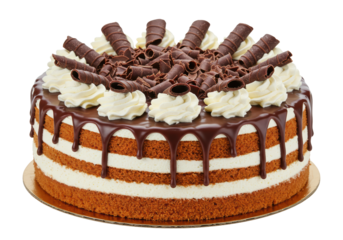 Isolated Decadent Layered Chocolate Cake with Whipped Cream