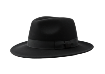 Isolated Black Wool Fedora Hat with Dark Ribbon