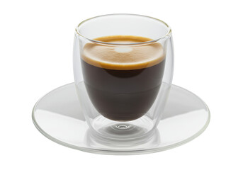 Isolated Double Walled Espresso Glass Cup with Rich Coffee