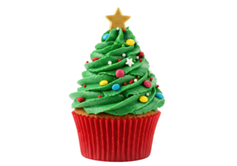 Isolated Festive Christmas Tree Cupcake with Star Topper