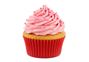 Isolated Pink Frosted Cupcake with Sprinkled Pearls