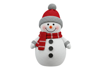 Isolated Cheerful Snowman with Red Scarf and Hat