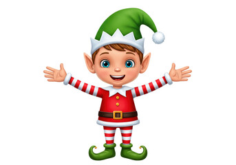 Isolated Adorable Christmas Elf with Open Arms