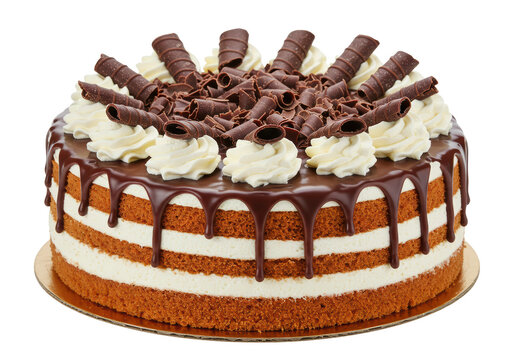 Isolated Decadent Layered Chocolate Cake with Whipped Cream