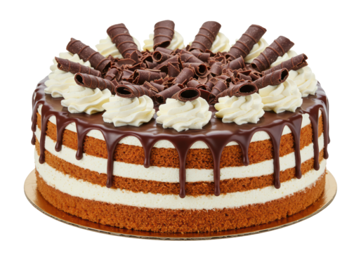 Isolated Decadent Layered Chocolate Cake with Whipped Cream