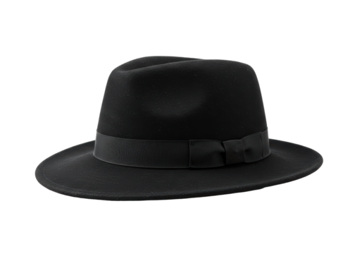 Isolated Black Wool Fedora Hat with Dark Ribbon