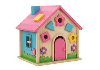 Isolated Colorful Wooden Toy House with Shape Sorter
