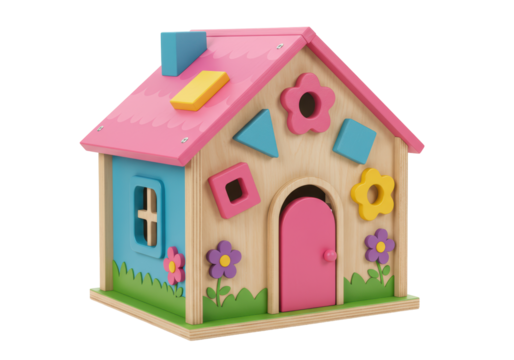 Isolated Colorful Wooden Toy House with Shape Sorter