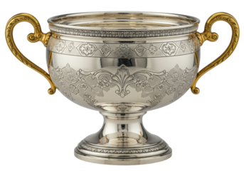 Isolated Silver Trophy Bowl Gold Accents