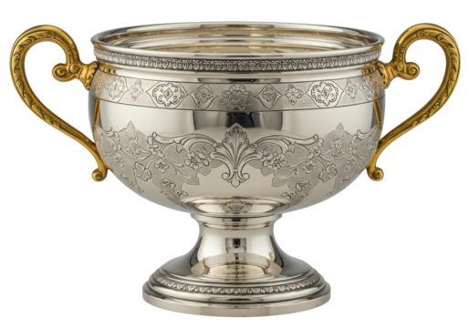 Isolated Silver Trophy Bowl Gold Accents - Powered by Adobe