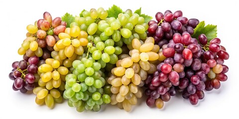 Assorted Colorful Grapes with Leaves Close Up