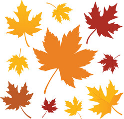 Obraz premium autumn leaves silhouette maple and oak foliage falling black vector illustration for seasonal design