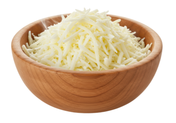 Isolated Wooden Bowl Full of Shredded Cheese