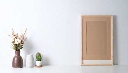 Fototapeta premium Interior poster mock up with plant pot,flower in room with white wall. 