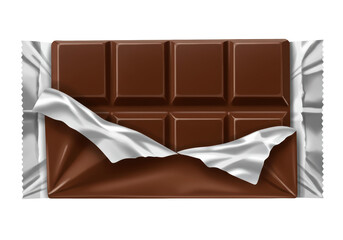 Isolated Partially Unwrapped Dark Chocolate Bar Indulgence