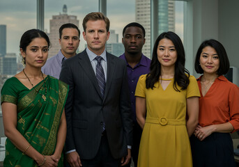 8K High Definition Group Portrait of Diverse Professionals in Modern Office with Natural Light