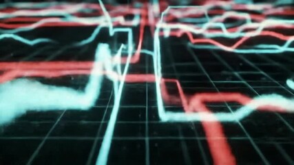 Abstract red and blue background with a medical heartbeat ekg chart for health data monitoring and financial growth - Powered by Adobe