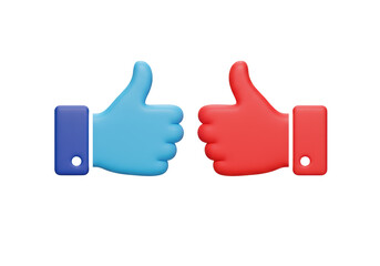 Isolated Cartoon Hands Giving Thumbs Up in Blue and Red