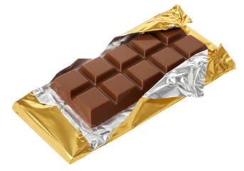 Isolated Milk Chocolate Bar in Golden Foil Wrapper