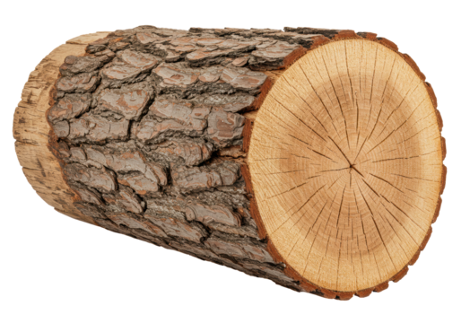 Isolated Cut Log with Bark and Wood Grain Texture