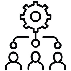 Delegation Icon Gear Connecting to Team Members Represents Task Management and Operations