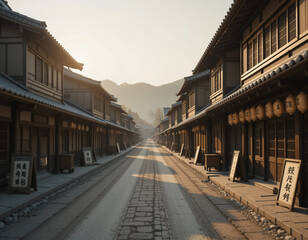 Fototapeta premium Traditional Edo Street With Wooden Merchant Houses