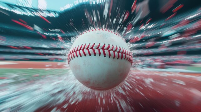 Dynamic baseball action shot conveying speed and intensity within stadium setting - Powered by Adobe