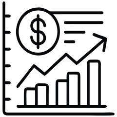 Dollar Coin on an Ascending Graph with Progress Bars and Upward Arrow