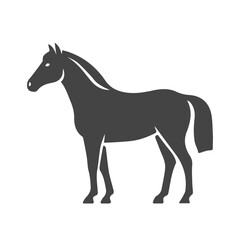 Black horse silhouette illustration in profile view, isolated on white background