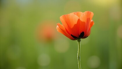 Fototapeta premium Red Poppy Flower in Green Field