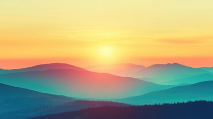 Breathtaking Aerial Panoramic Serene Golden Sunrise Landscape Concept. Serene Sunrise Over Misty Mountains with Gentle Hues of Blue and Orange in the Sky