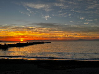 Sunset over the water
