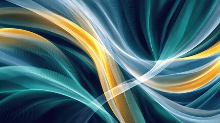 Fototapeta premium Abstract design of flowing, interwoven ribbons in teal and gold.