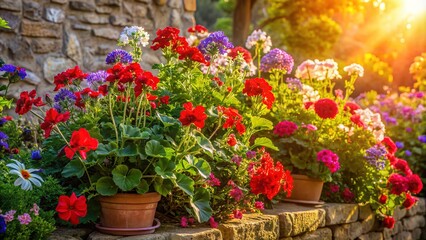 Vibrant Flowers in Pots, Colorful Garden Display