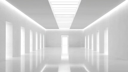 Minimalist Modern Architecture with Symmetrical Design, High Ceiling and Skylight for Interior Visualization & Commercial Concepts