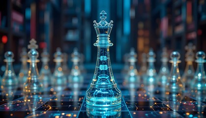 Futuristic Chess Game Concept with Digital Technology and Strategy