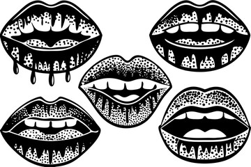 Stylish halftone stipple lips design isolated on transparent background