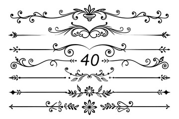 Obraz premium Elegant decorative dividers ornate line separators collection isolated on transparent background