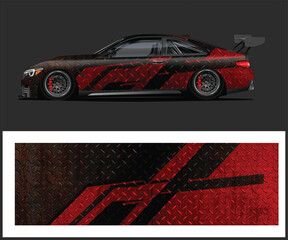 Red and Black Diamond Plate Race Car Wrap Design