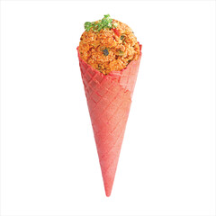 Strawberry waffle cone with fried rice