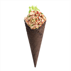 Chocolate Waffle Cone with Mackerel Chili Paste
