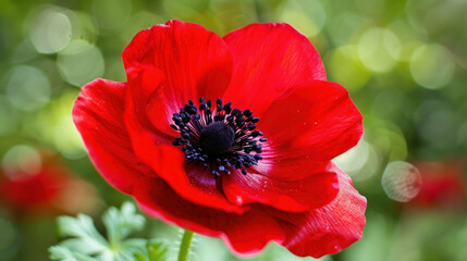 Vibrant red anemone flower close up nature photography