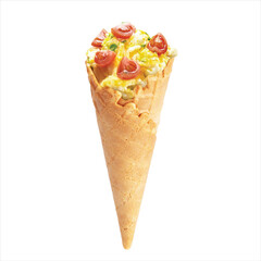 Vanilla waffle cone with scrambled eggs