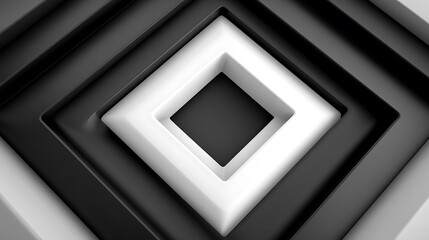 Obraz premium Abstract geometric pattern of nested squares in black, white, and gray creates a modern design