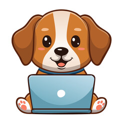 ラップトップを操作する犬のキャラクター