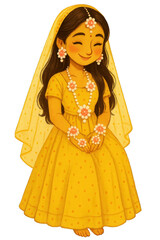 Festive Indian Bride in Yellow Saree PNG