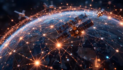 Global network satellites orbiting the Earth technology connection