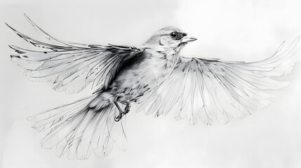 pencil sketch of a bird in mid-flight wings