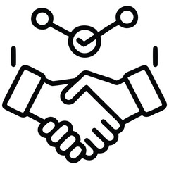 Handshake Icon with Check Mark and Linked Circles for Agreement and Collaboration