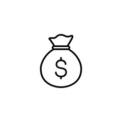 Simple line art icon depicting a money bag with a dollar sign.
